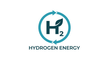 Obraz premium Hydrogen energy logo with green leaf and circular arrows