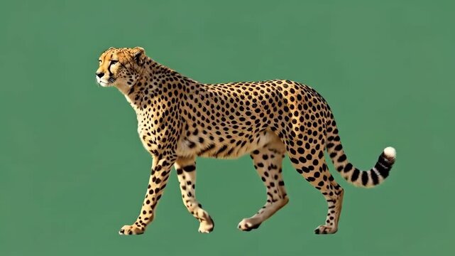 Graceful cheetah in mid-stride against verdant background