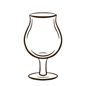 Empty beer Tulip Glass in line art style. Stemmed vessel for Scottish, Belgian, sour and wild ales, barley wines, saisons, gueuze. Minimalist drink container for pub menu or bar advertising.