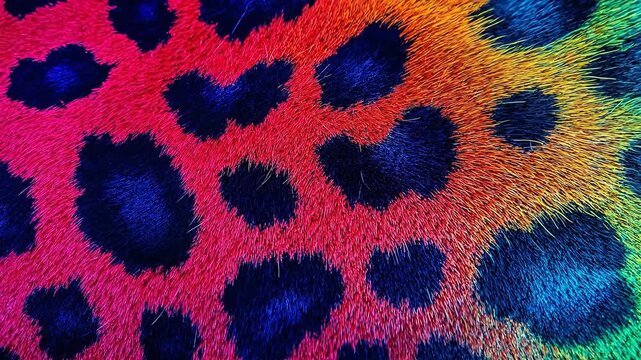 Close-up of a vibrant, rainbow-colored animal print texture.