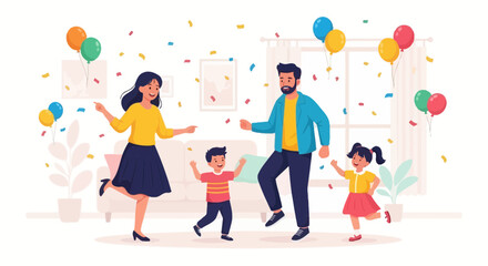 Fototapeta premium Happy Family Celebrating with Balloons and Confetti at Home Party