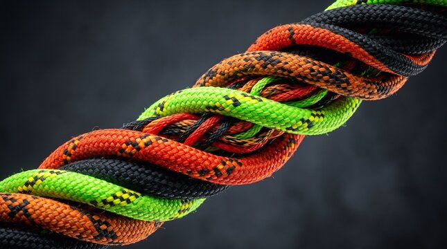Colorful Braided Climbing Ropes Macro Texture with Interwoven Outdoor Safety Cords