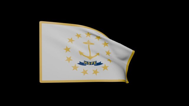 Flag of Rhode Island Waving on Black Background