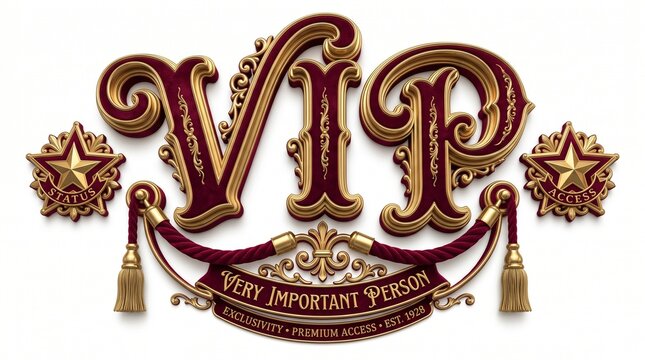 Elegant VIP Very Important Person status access exclusivity premium access est 1928 golden red velvet lettering