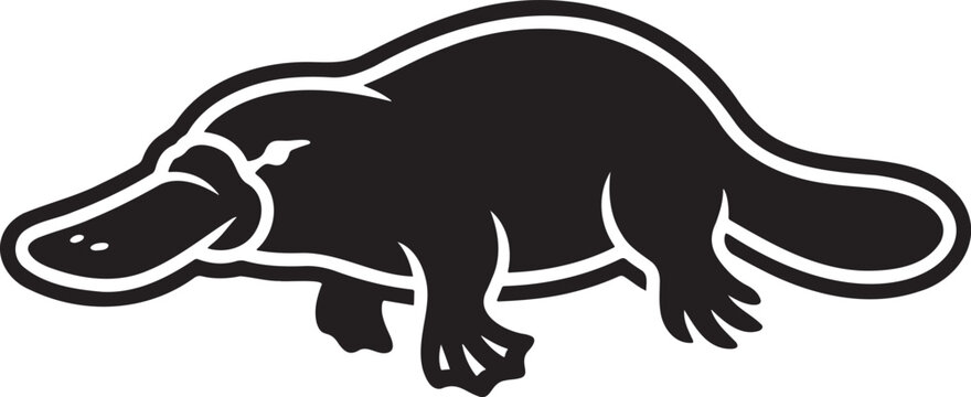 Platypus vector illustration black silhouette of Australian semi aquatic mammal animal isolated on white background for wildlife conservation logo
