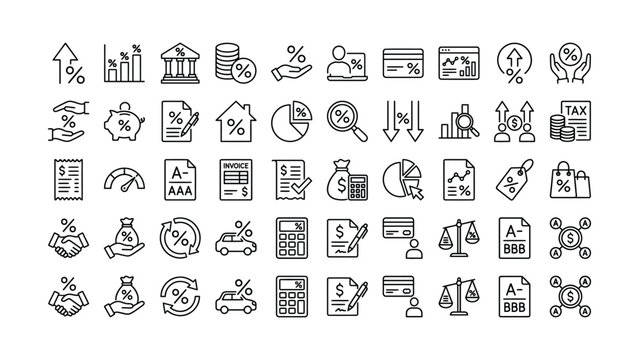 Collection of various business and finance related icons and symbols for financial management and accounting purposes