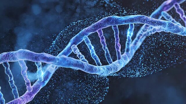 Creative Biotechnology Animation with DNA Double Helix. Scientific Abstract 3D Animation.