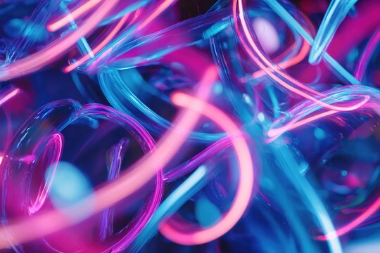 abstract forms glowing in bright neon pink and blue