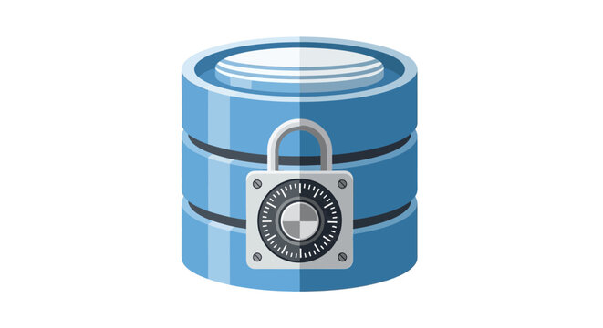 Database Security and Data Protection Vector Icon with Padlock for Cybersecurity Concepts