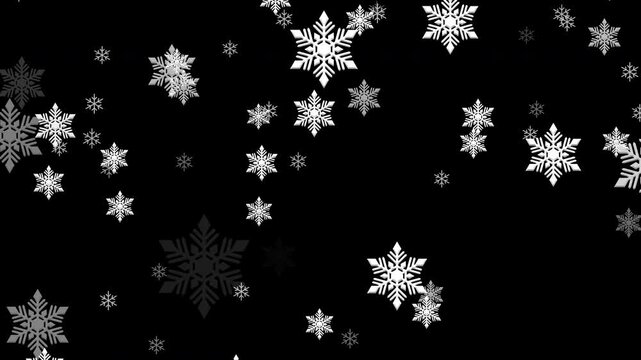 タイプ1 クリスマス 雪の結晶04 ベベル 下降 大小 パターン01 白色 ループ （透過背景）