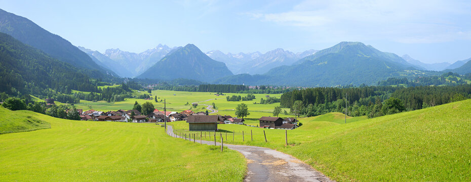 panorama view from walkway above Rubi village, allgau alps Oberstdorf