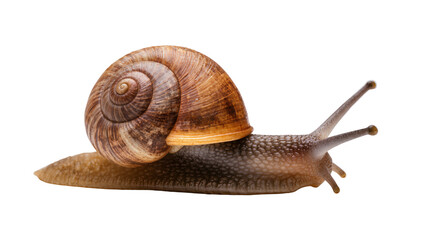 Brown spiral shell snail with textured body and antennae © Andrei
