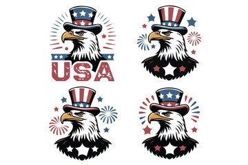 set of Eagle silhouette for Independence day 4th of July vector illustration isolated on white background © tanvir