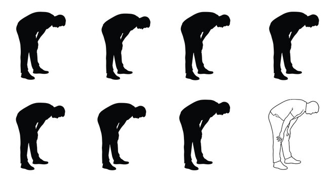 Human Silhouette Bending Over Collection Black On White Background