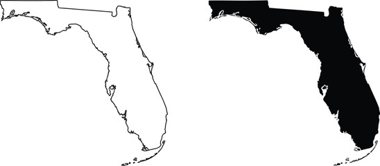Florida state map icons, outline and silhouette shapes for geography navigation and regional identity concepts. © Mr. Tasin