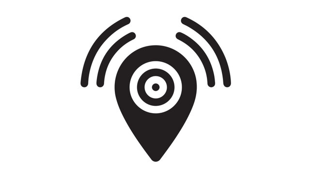 Black GPS Navigation Icon With Signal Waves On White Background For Technology Concepts
