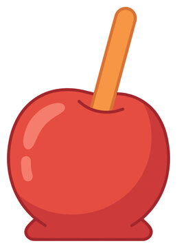 Red candy apple on a wooden stick vector illustration