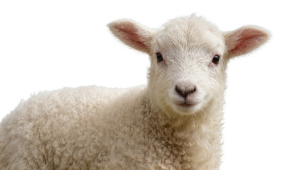 Fluffy white lamb with curly wool on white © Andrei