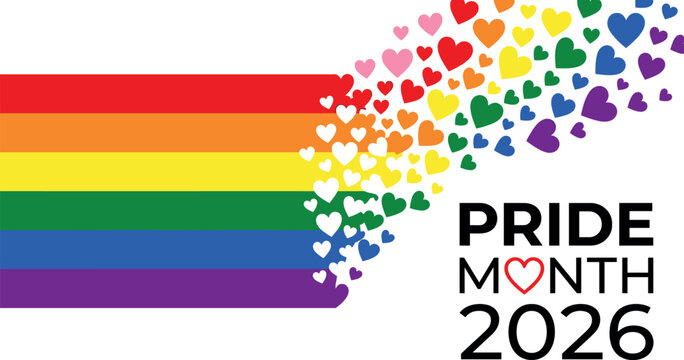 Pride month 2026 celebration banner with rainbow flag