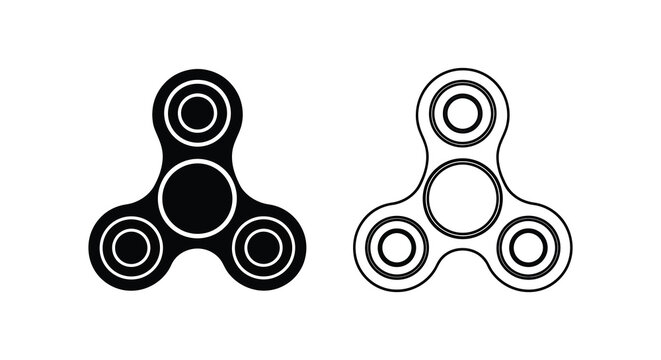 Fidget spinner silhouettes on a white background black and inverse versions
