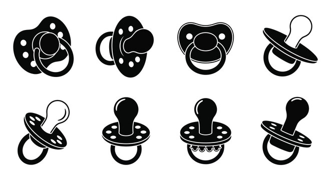 Black Silhouette Pacifiers Collection Vector Illustration On White Background