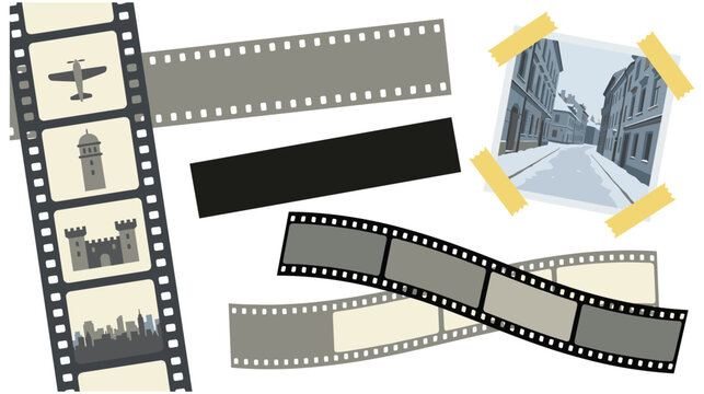 Film strips collection with photo frames in a retro scrapbooking style.