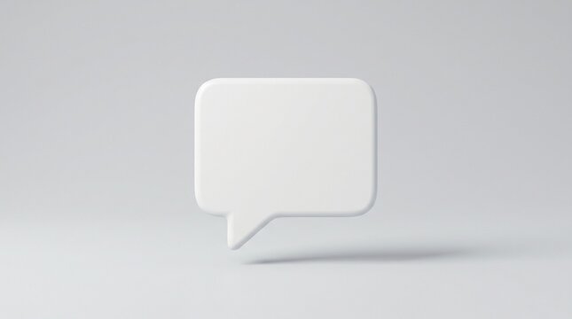 Blank Speech Bubble Icon: A clean, white, three-dimensional speech bubble graphic stands in isolation, ready for text or communication.