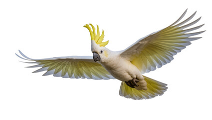Sulphur-crested cockatoo in flight with yellow crest and wings © Andrei