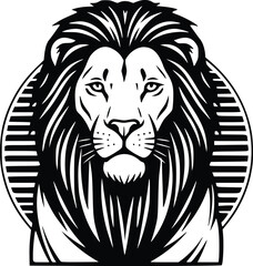 Obraz premium Hand Drawn Lion Head Vector Illustration Black and White Vintage Wildlife Logo Design