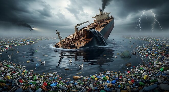 Environmental disaster of oil spill and ocean pollution