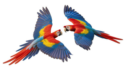 Two Scarlet Macaws flying with wings spread © Andrei