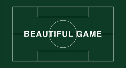 Minimalist soccer field tactical board background. dark green pitch, thin white line art, penalty box, text. for football coaching manuals, match presentations. clean vector graphic template. © MH HASIB