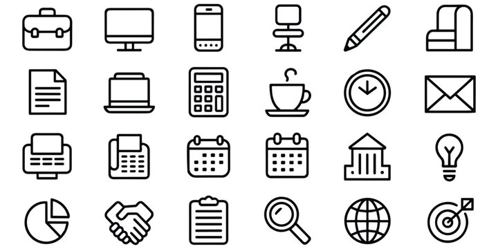 Collection of office and business outline icons for web and app design