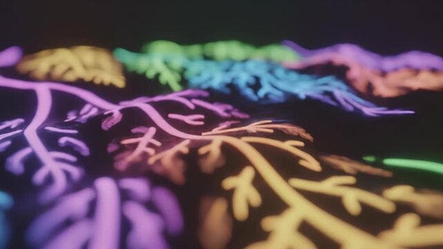 Vibrant brain neural network pathways in fluorescent color spectrum