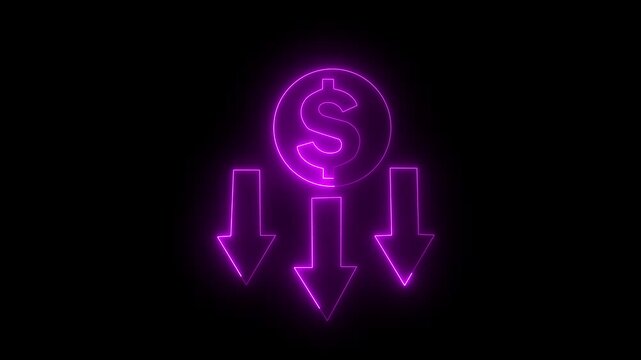Abstract neon glowing icon isolated on black background. Glowing neon cost saving icon 4k isolated on black background. HD Video motion graphic animation.