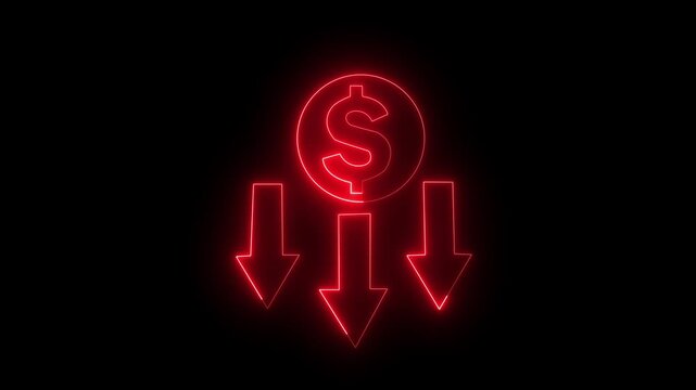 Abstract neon glowing icon isolated on black background. Glowing neon cost saving icon 4k isolated on black background. HD Video motion graphic animation.