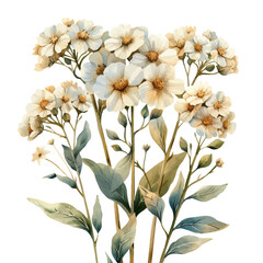 Achillea Flower, illustration watercolor artwork with subtle gradients and elegant contours, isolated on a white background. © lunaris