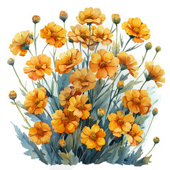 Achillea Flower, illustration watercolor with dynamic strokes and balanced color harmony, isolated on a white background. © lunaris