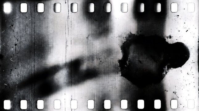 Vintage 35mm film strip with scratches and stains for retro cinematic overlay