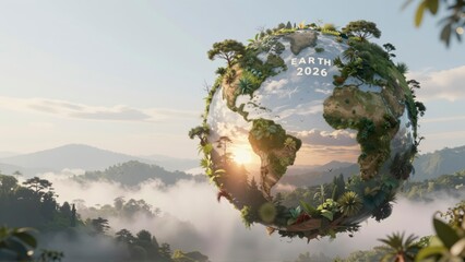 Fototapeta premium Modern 3D Illustration of Earth for Earth Day 2026 Celebration