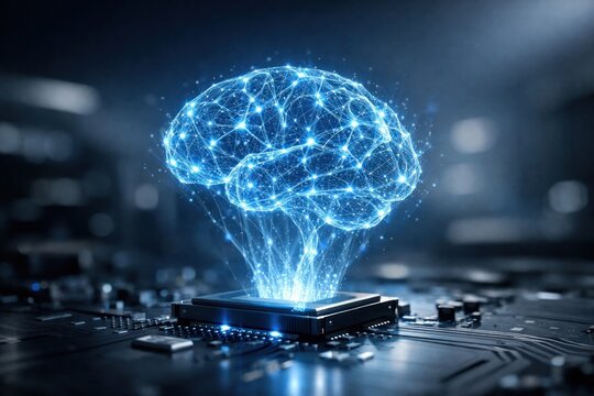 Futuristic AI brain technology illustration.