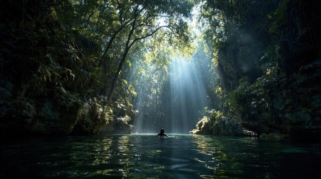 Cenote sunlight water cave exploration