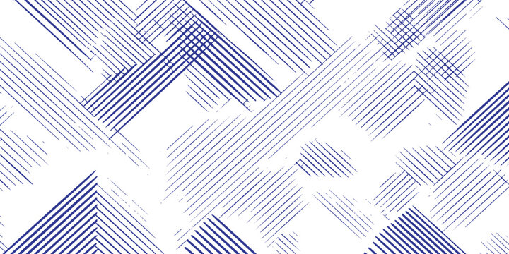 Abstract geometric background with diagonal blue hatched lines and crosshatch texture for modern minimalist design vector illustration.