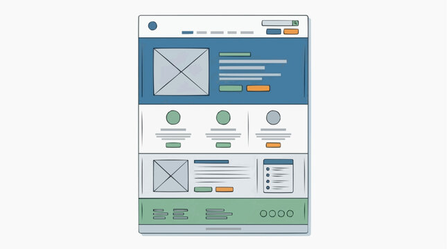 Website Wireframe Concept: A clear and organized wireframe design showcasing the layout and structure of a website, representing digital interface development and user experience planning.