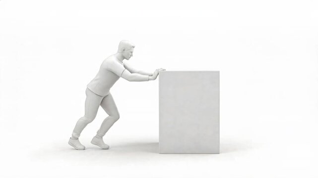 3D rendering in white color of a Man pushing a box