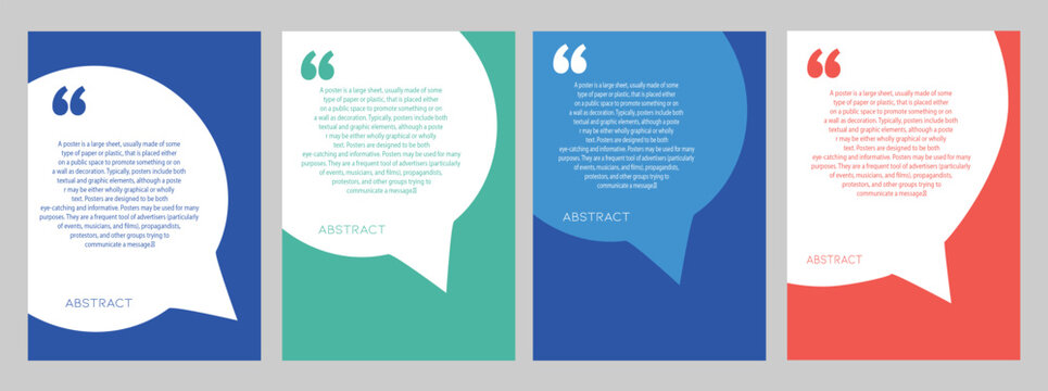 Speech Bubble Quote Template Set. Blank Speech Bubble Frame with Quotation Marks and Copy Space for Quotes. Modern Speech Bubble Quote Design Template. Stock Vector.