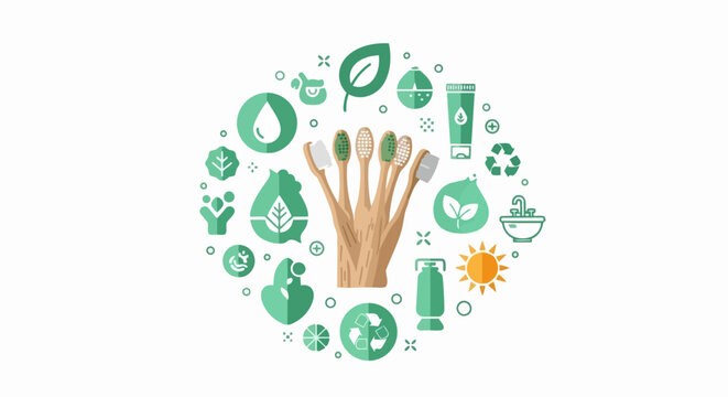 Eco-Friendly Bamboo Toothbrushes and Sustainable Dental Care Icons Vector Illustration