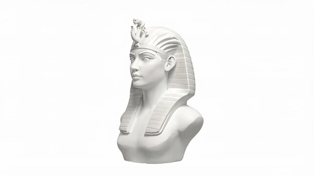 3D rendering in white color of cleopatra half-bust, isolated on a clean solid color background