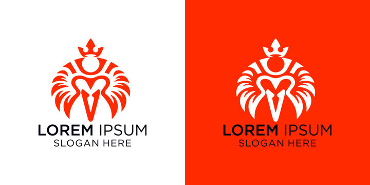 HUMAN AND WING CROWN LOGO DESIGN, Eye-catching lion logo designs on white and red backgrounds for business branding