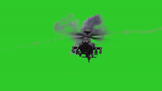 Fighter helicopter firing at camera green screen
